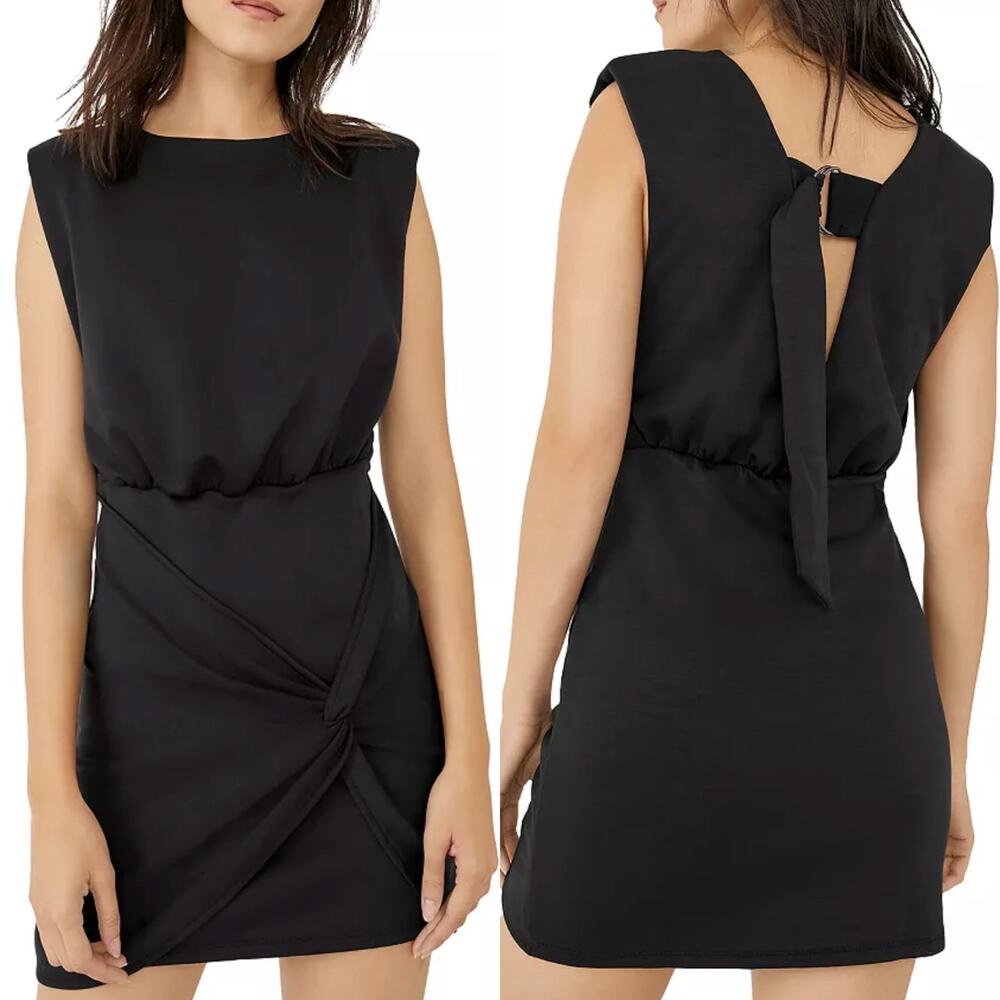 Free People Runaway Knit Mini Dress Sleeveless Draped Black Size XL
